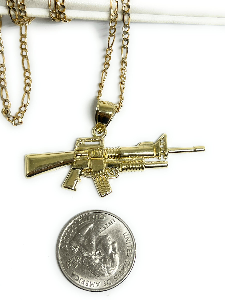 10k Solid Gold Machine Gun M4A1 Pendant Necklace – Fran & Co Jewelry
