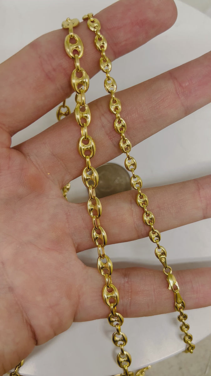 10K Solid Gold 8mm Thick Puff Mariner Chain Necklace - Size 22 Inches on sale