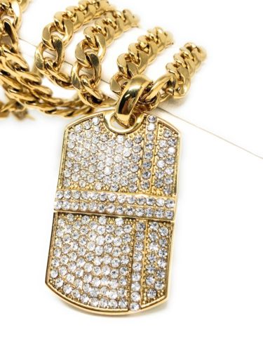 Hip Hop Iced Gold Silver Dog Tag pendant 8mm 24" Thick Rope