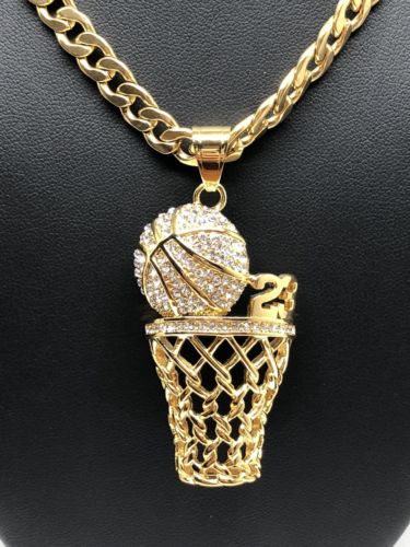  LAIMIUMIU33 Iced Out Chain for men Basketball Pendant Necklace  for Boy Anthletes Sports style Nba style Hip Hop Punk Iced Out Jewelry boys  jewelry Cuban Link chain for men sports gifts