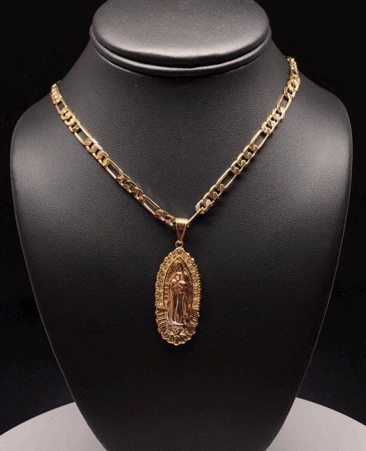 Cadena de la Virgen de Guadalupe De Oro Real Tres Colores 14K Para