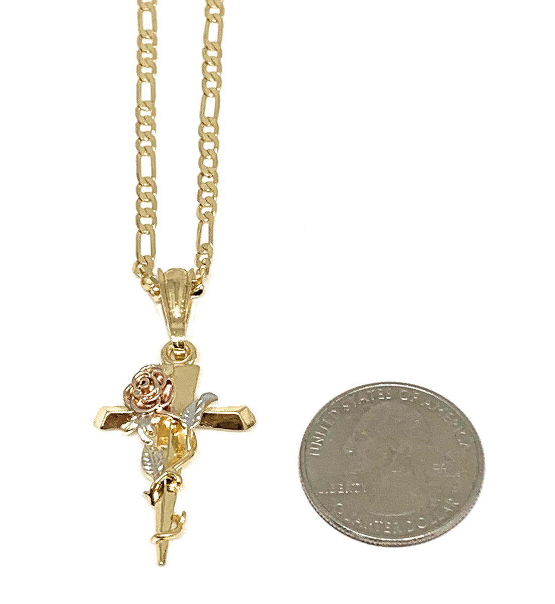 Gold Plated Tri-Color Rose Cross Crucifix 24