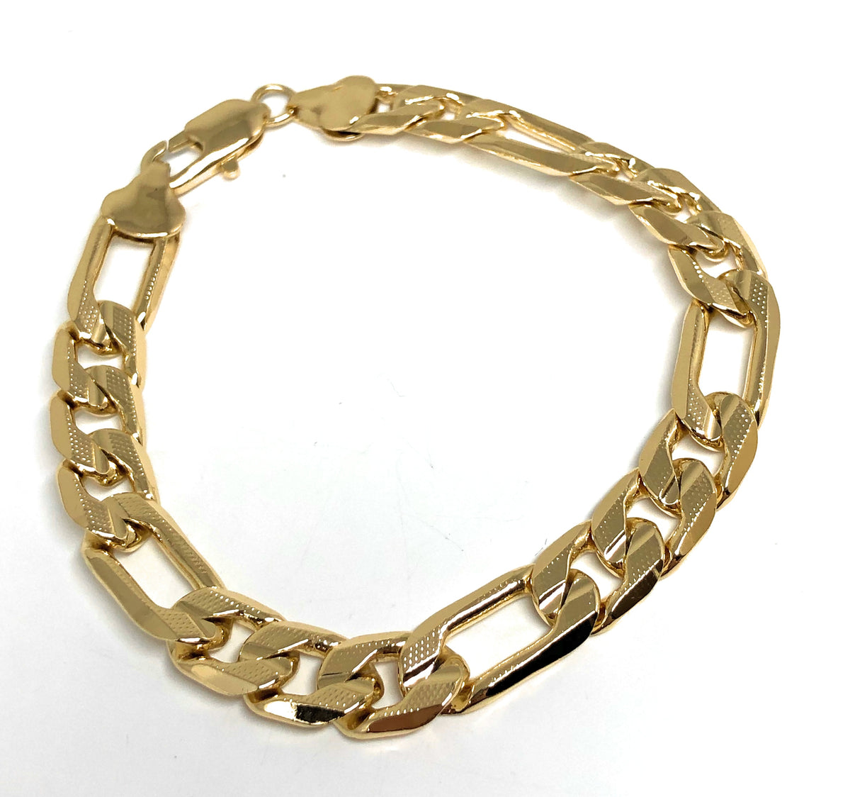 Men's 14K Gold Plated Figaro Hip Hop Bracelet 9 Inch x 12 MM Thick Wrist  Chain 