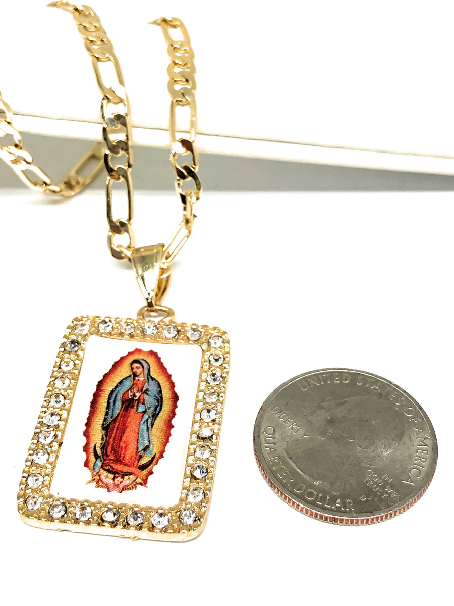 NEW VIRGEN DE GUADALUPE MEDAL CADENA NECKLACE PENDANT W FIGARO CHAIN J –  RAONHAZAE