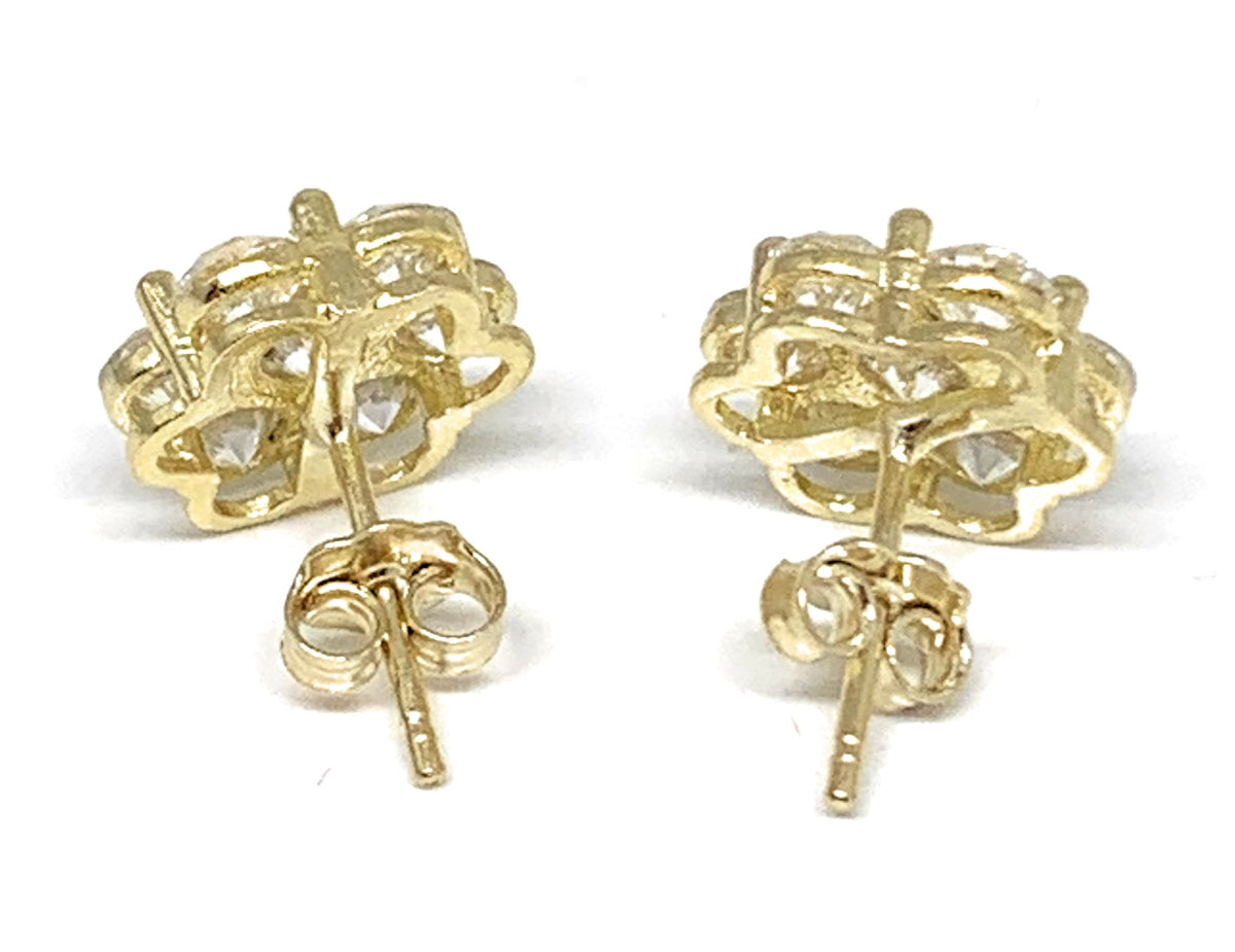 Good 10K Solid Gold/ Tiny CZ 4 Leaf Flower Stud Earrings - 10K Solid Gold