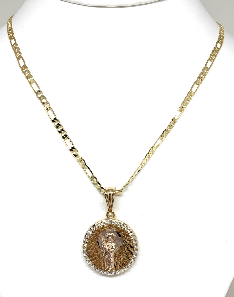 Gold Plated Saint Jude Pendant Necklace Chain San Judas Tadeo Jewelry –  Fran & Co Jewelry