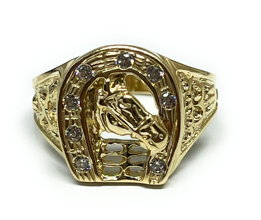 14k Solid Gold Yellow Horse Horseshoe CZ Ring (6g) – Fran & Co. Jewelry Inc.