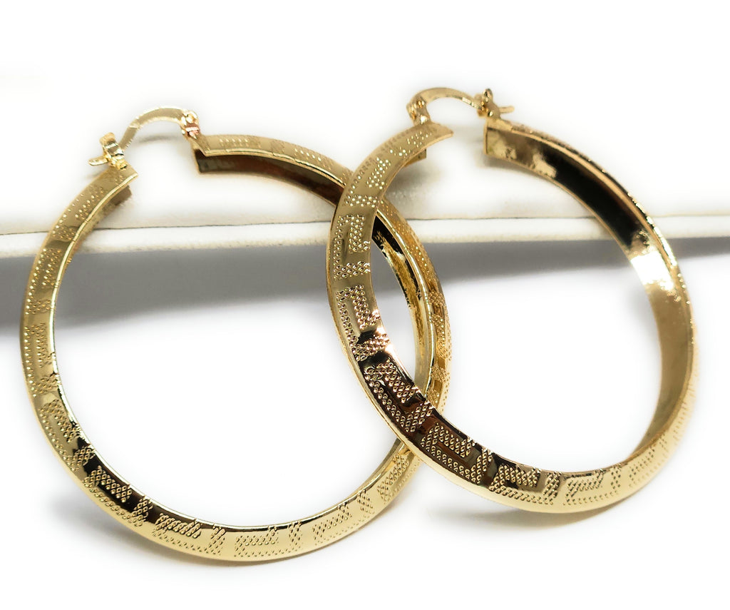 Aretes De Inicial Grecas Oro 10KT /10KT Gold Initial Earrings with Greek  Key Border