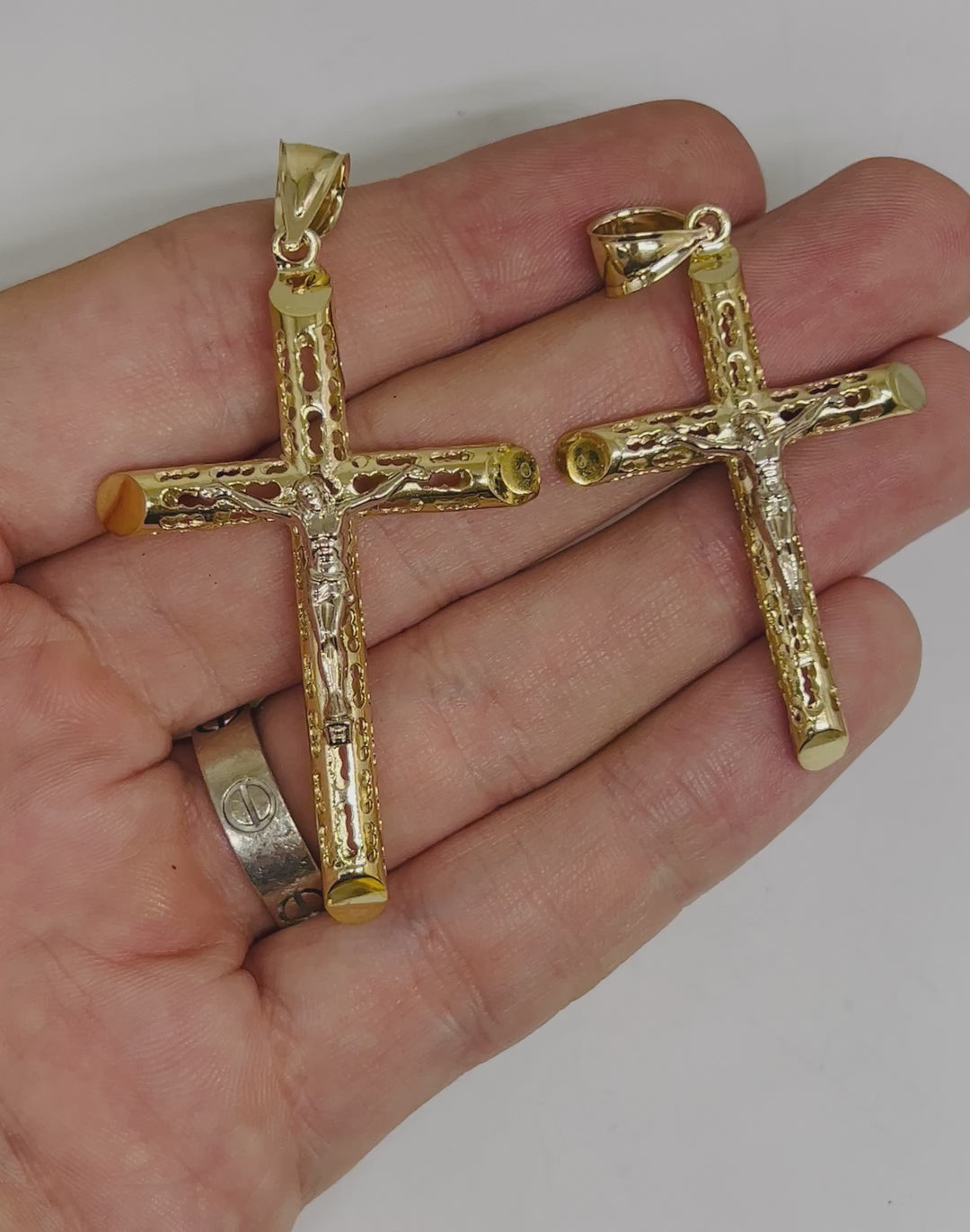 Antique Solid 10K Gold two-tone Yellow Gold/White Gold Etched Cross offers Beautiful !