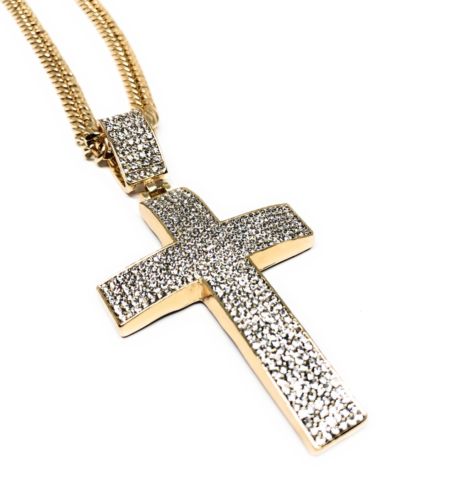 Authentic Iced cross with Cuban link chain gold-plated