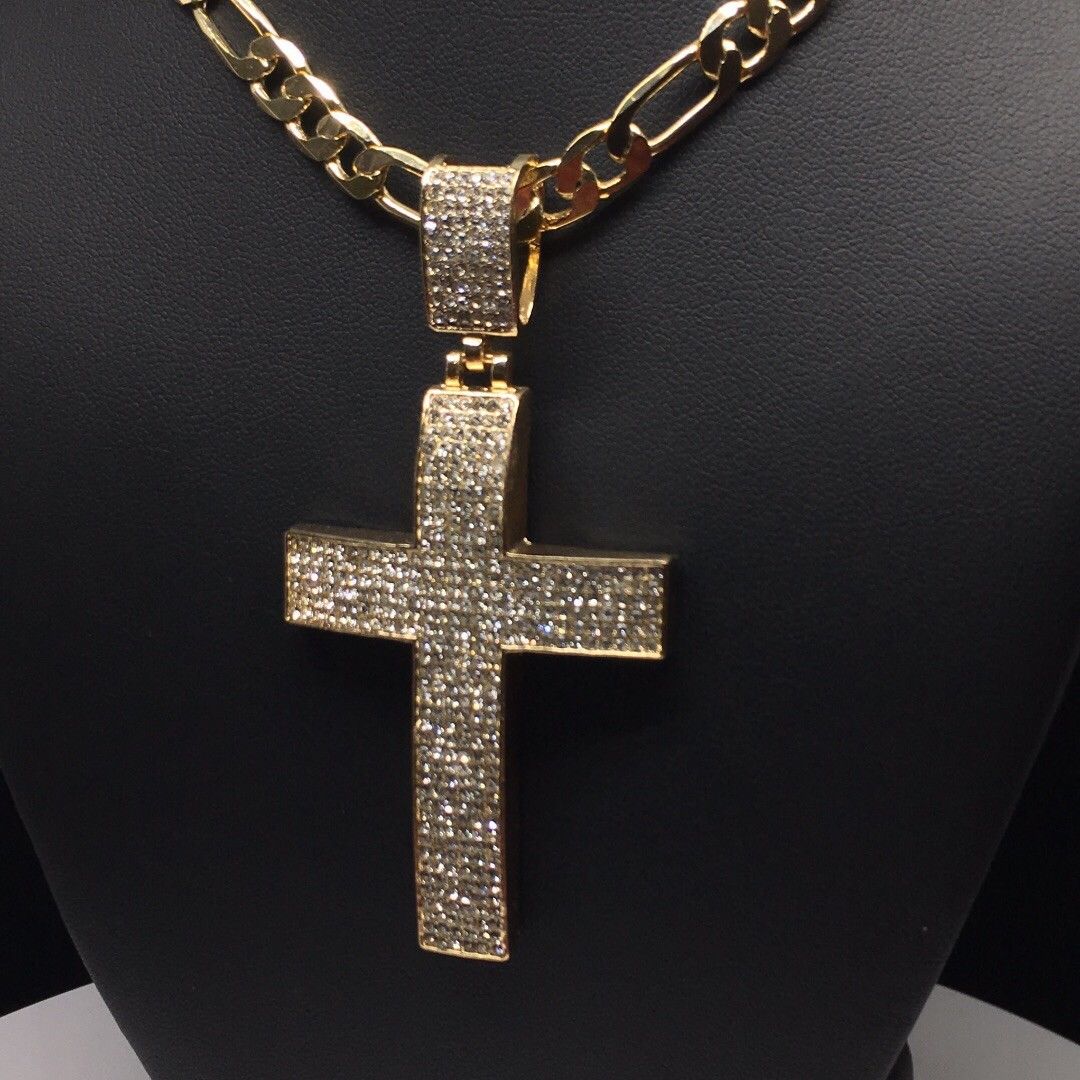 HOLY CROSS sale ICED OUT & .925 FIGRO NECK CHAIN 7mm 24