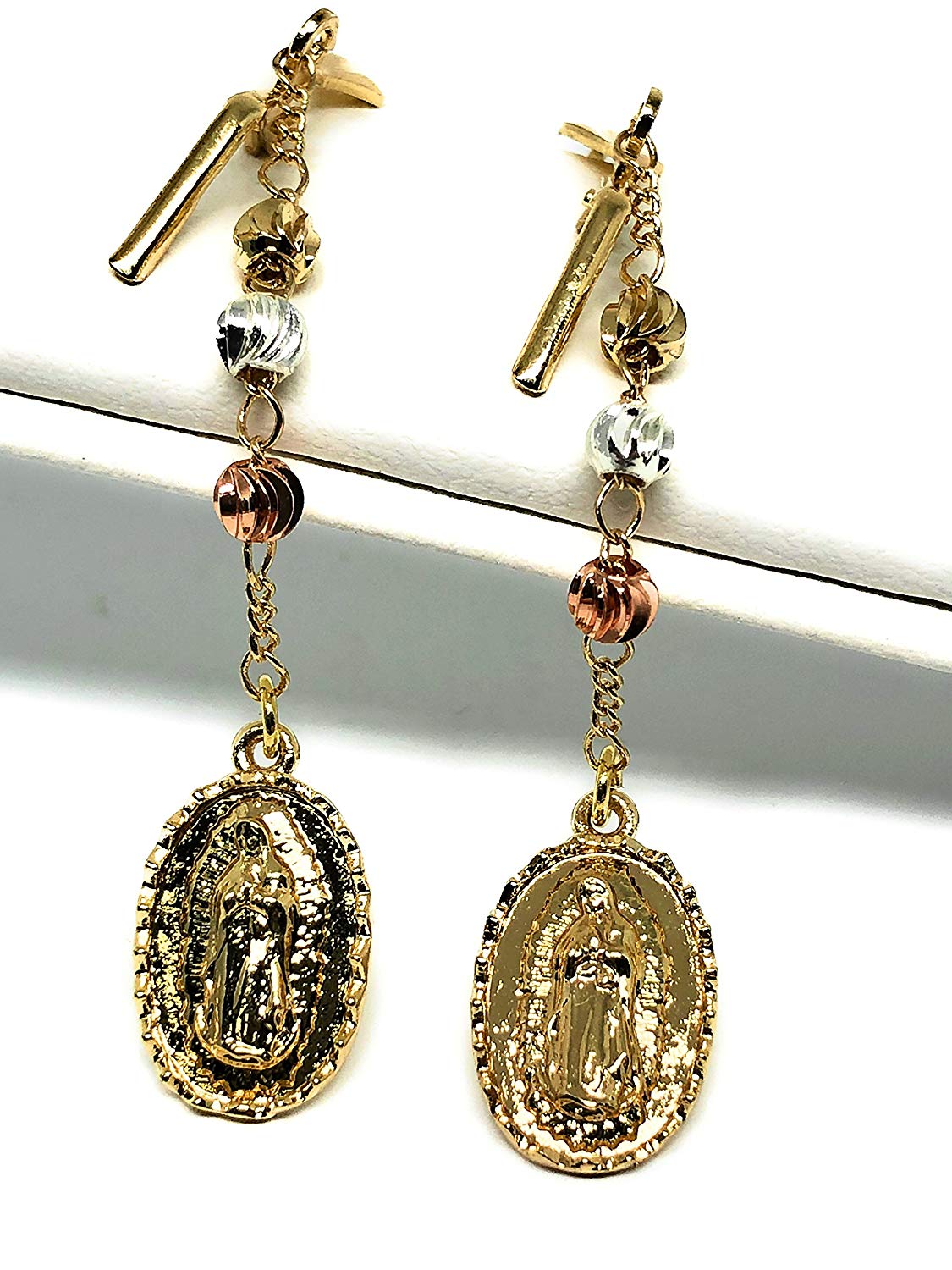 14k Gold Plated Guadalupe Virgin Earrings - Aretes en Oro Laminado