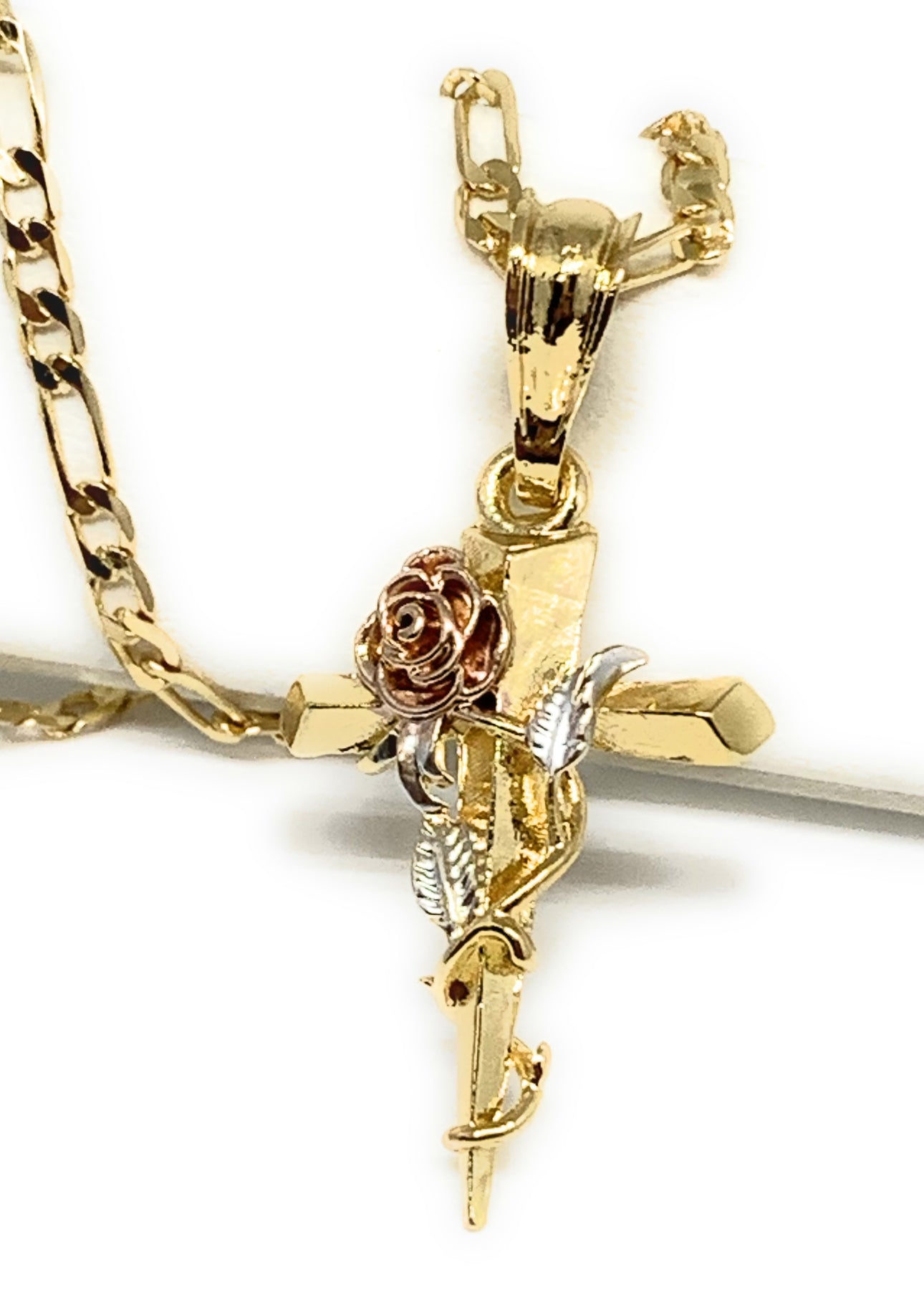 Tricolor crucifix pendant in 18k of gold plated – Raf Rossi Gold Plated