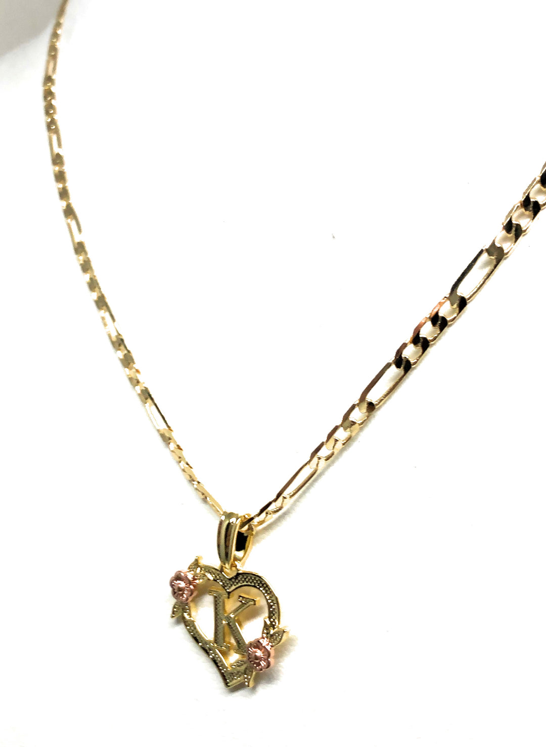 Flickering Floral Pendant orders in Pink on Gold Plated Flat Figaro Chain