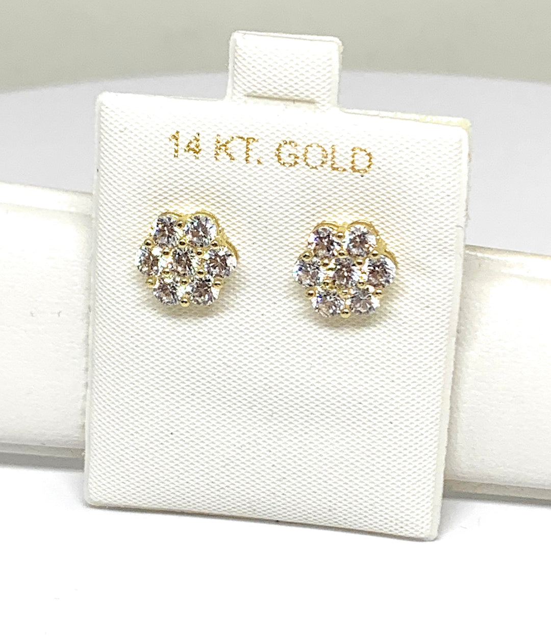 NEW popular HANDMADE NICHOLE 18K GOLD PLATED CZ AND WHITE FABRIC FLOWER STUD EARRINGS