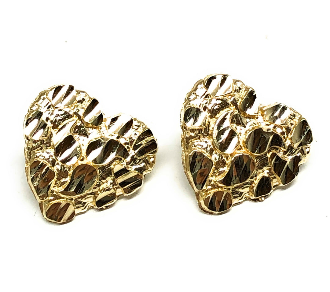 Men's Women's Kid's Solid 10K Yellow Gold Diamond Cut store Heart Stud Nugget Earrings