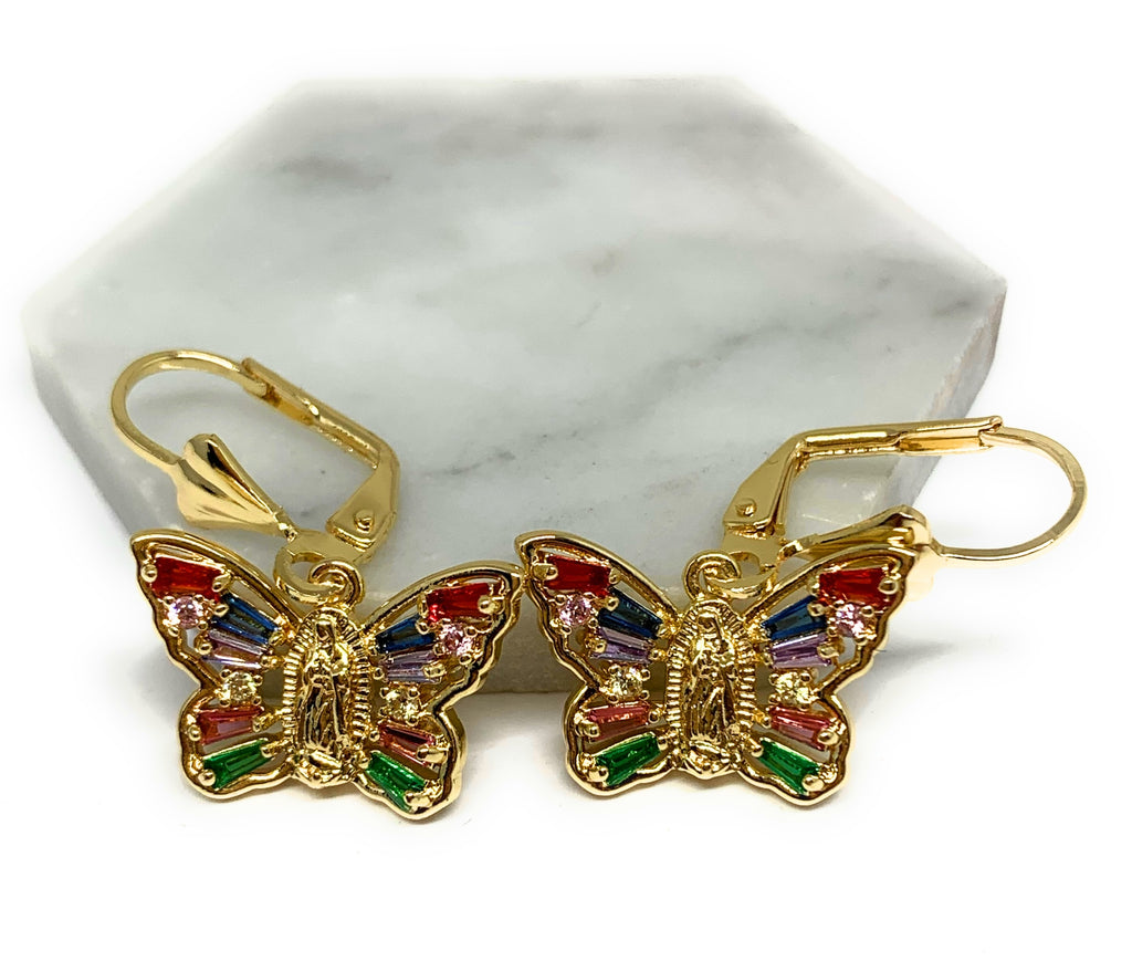 Gold Plated Tri Color Virgin Mary Hoop Earrings Virgen Guadalupe Arete –  Fran & Co Jewelry