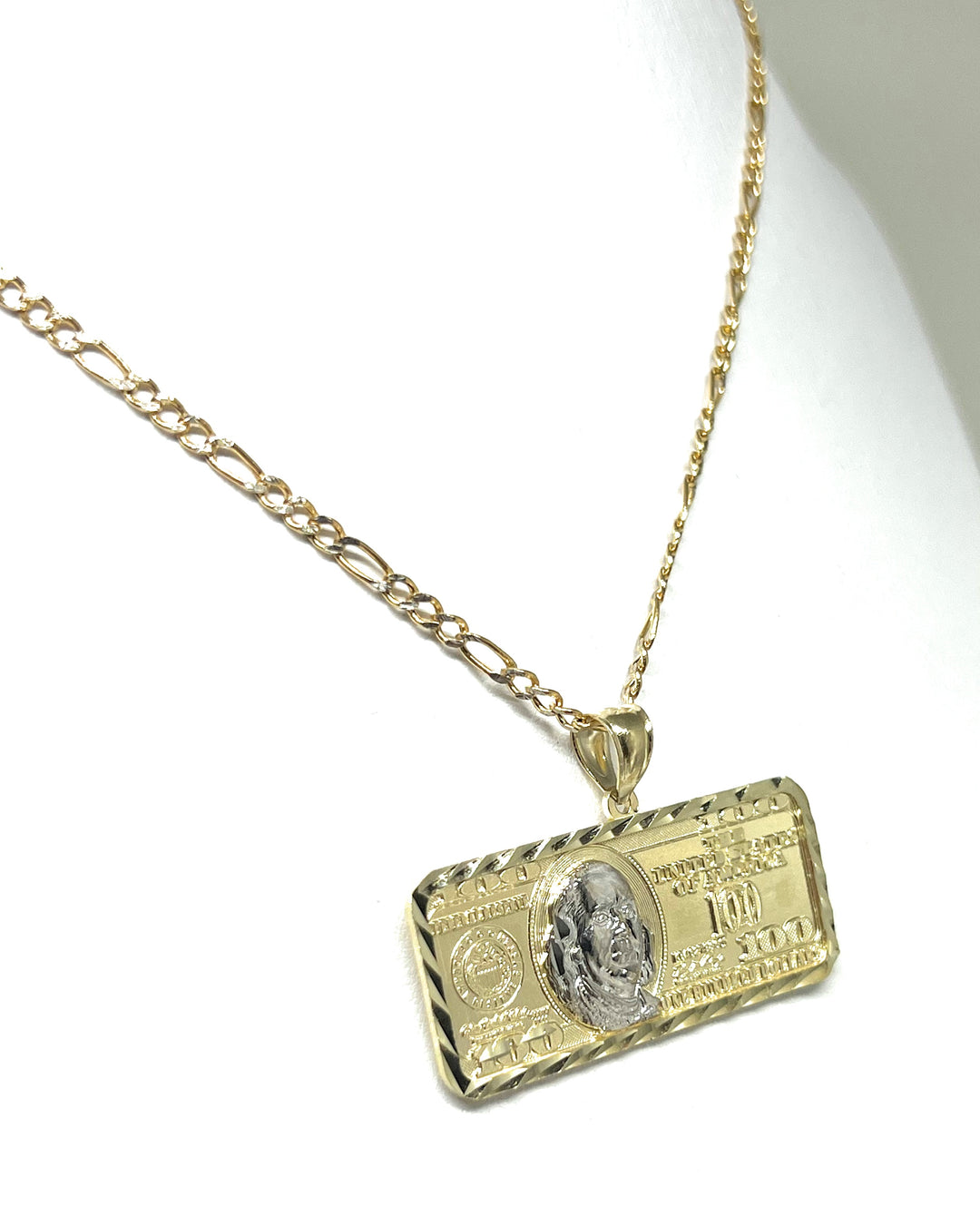 Gold Money Hundred Dollar Pendant bill SOLID real 10K Luck Hip Hop fashion 1.50”