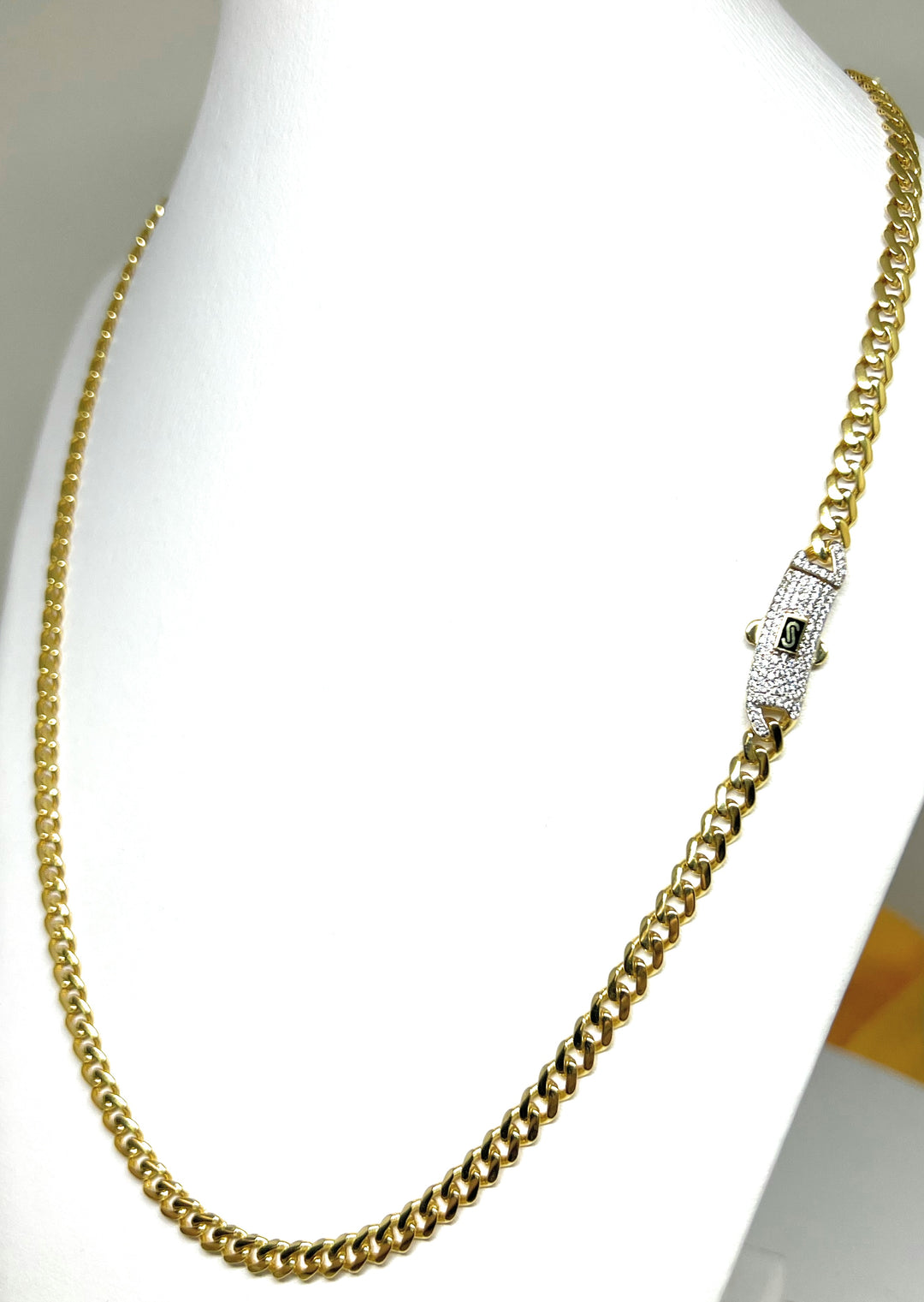 10k Solid Gold Monaco Miami Cuban Link Chain 18-24 inches 5mm SWAROVSK –  Fran & Co. Jewelry Inc.