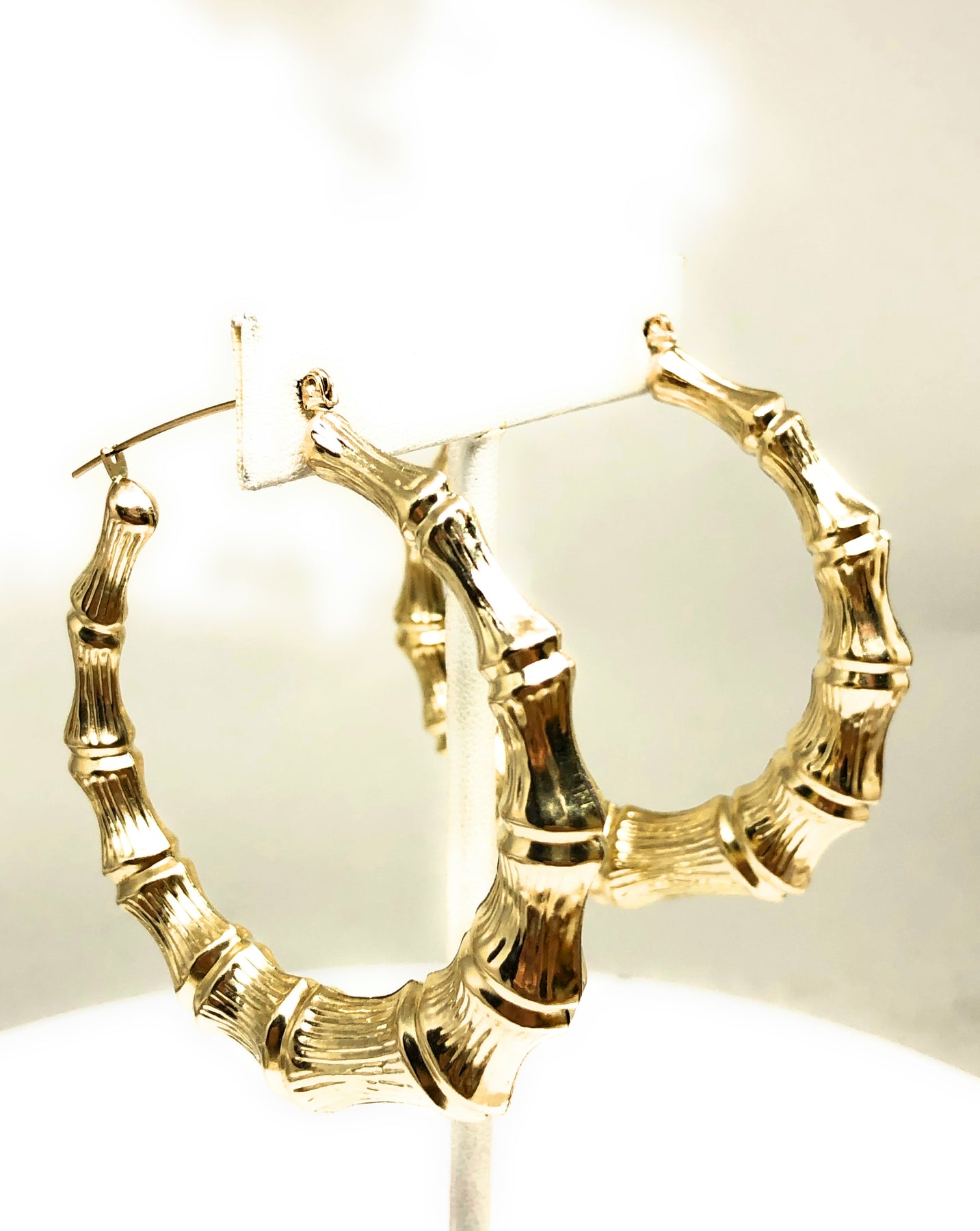 Bamboo Style Hoop Earrings, 3.5 (90MM) Gold (12 Pairs)