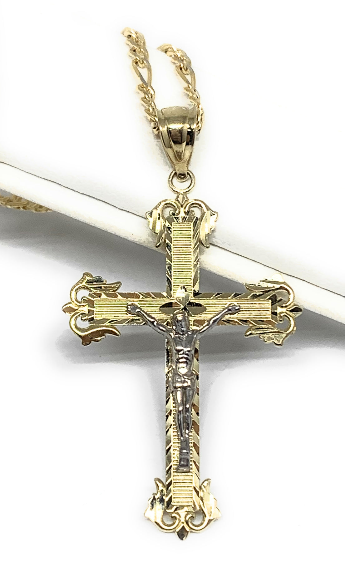 10k Solid Gold Yellow Classic 2-Tone Jesus Cross Crucifix Pendant