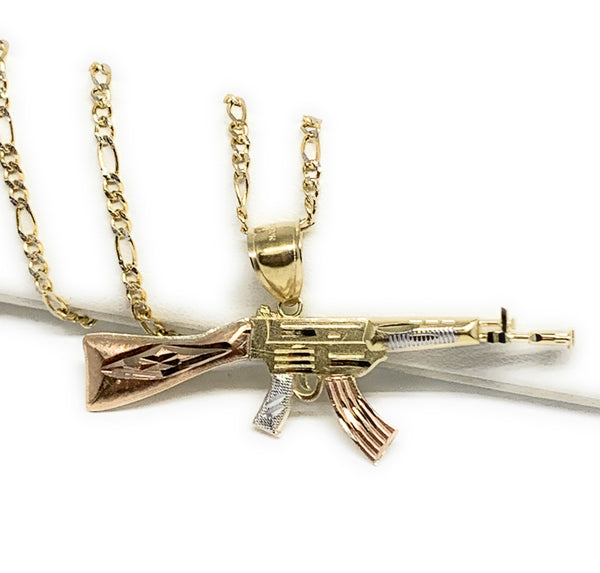 Machine Gun Pendant Necklace Gold Plated Copper Inlaid Cubic Zirconia Gun  Pendant 60cm Stainless Steel Chain Unisex Accessories From 19,6 € | DHgate
