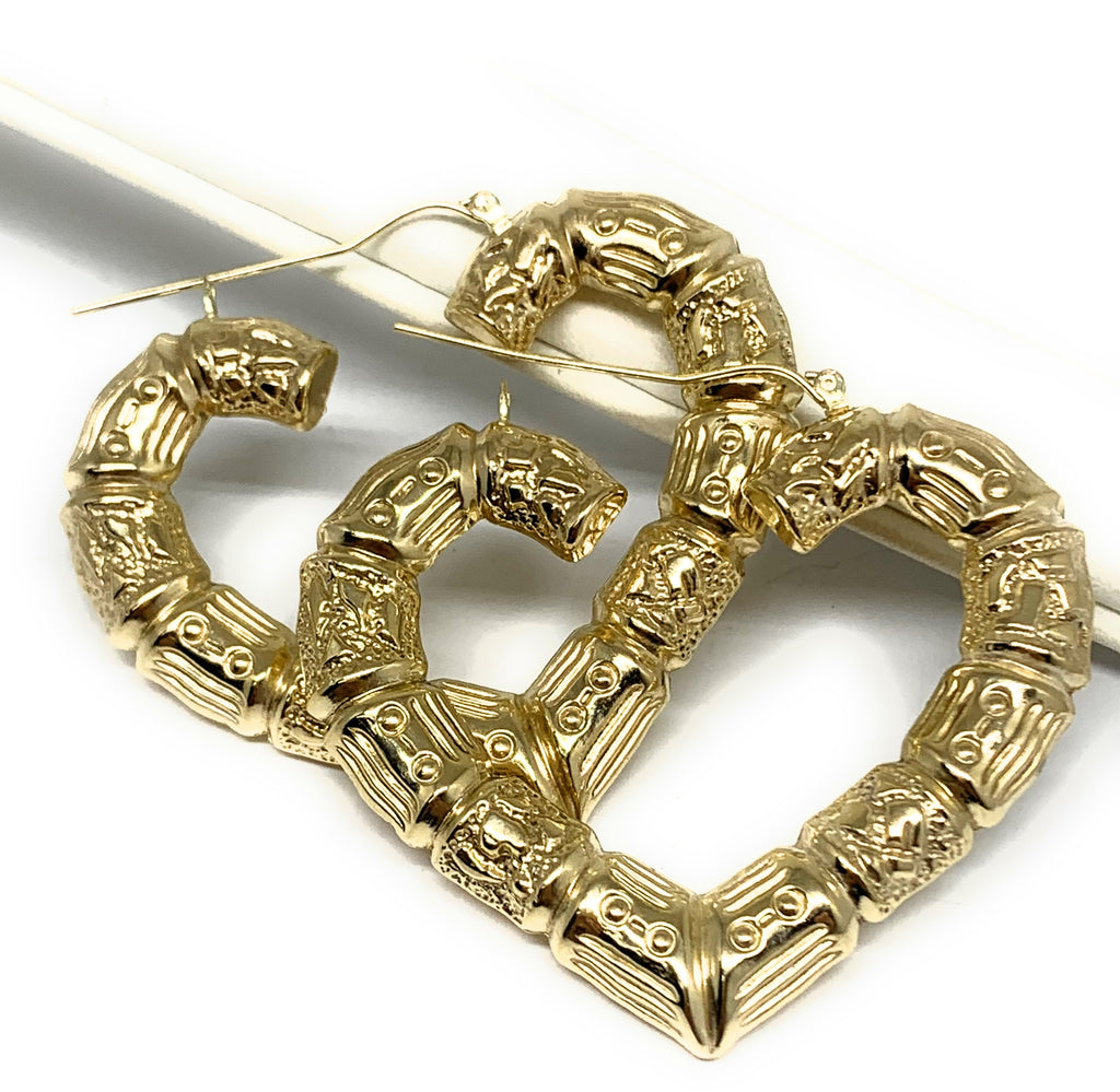 AVORA 10K Gold Heart Creole Hoop Earrings : 3-Tone and Yellow Gold Bundle 