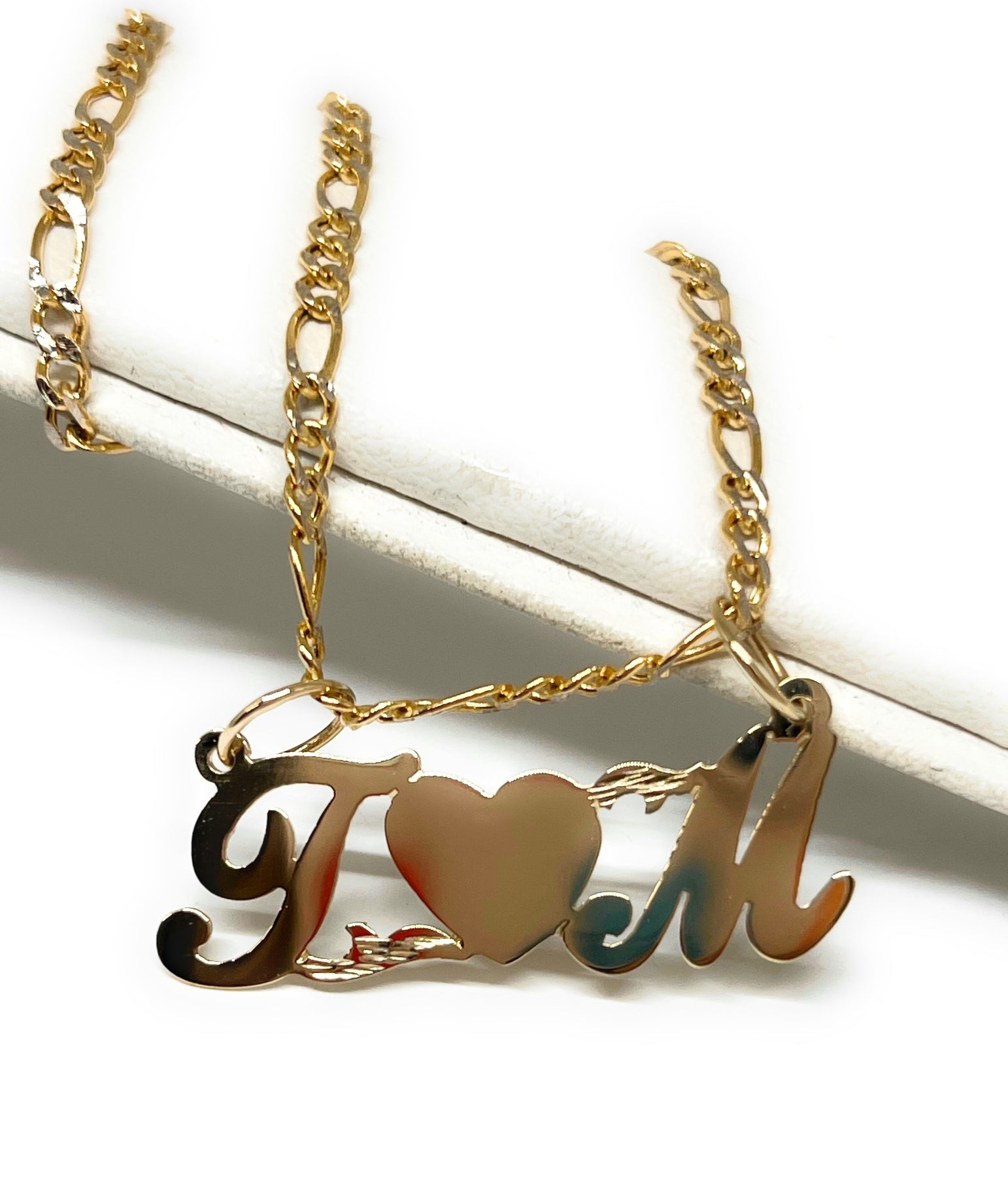 Initial Necklace Gold 14K Two Initial Necklace With Heart 