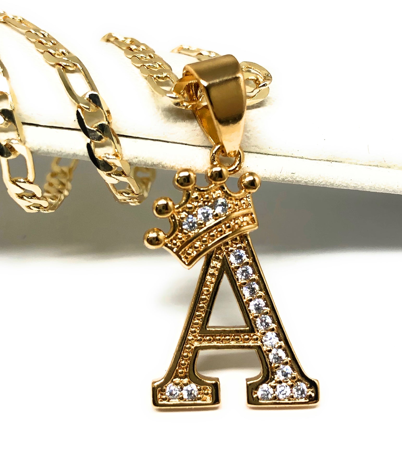 Men's Gold Capital Initial Figaro Necklace