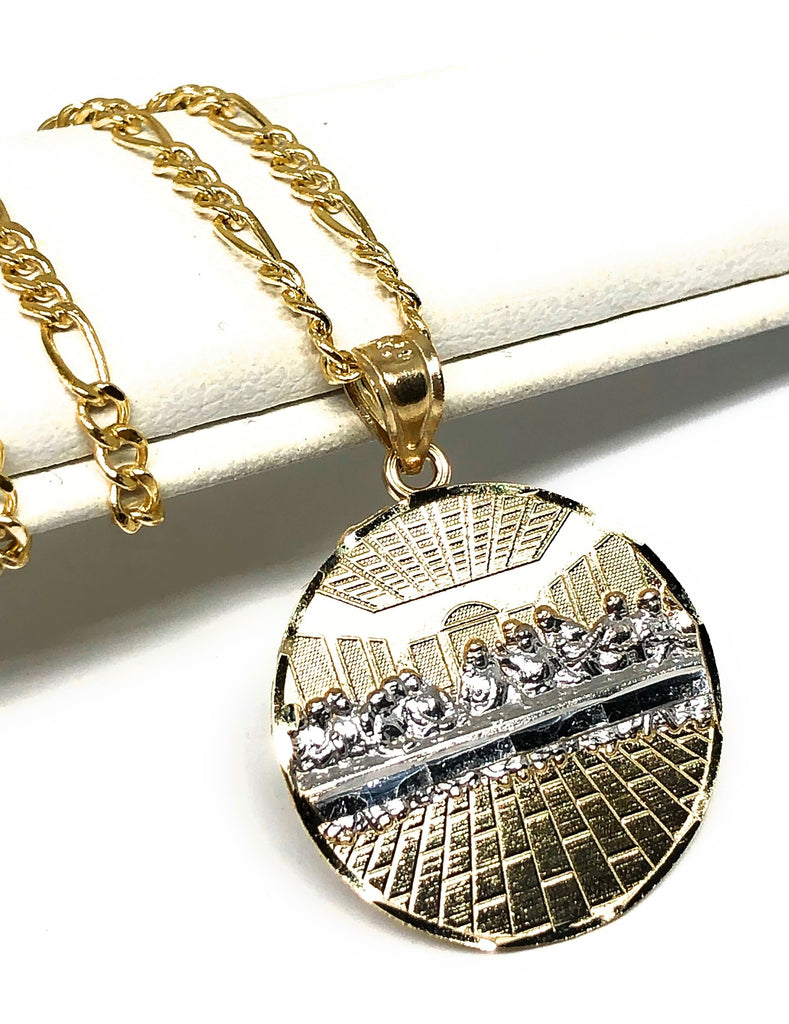 10K Yellow Solid Gold Round good Last Supper Diamond Cut Pendant 3 sizes