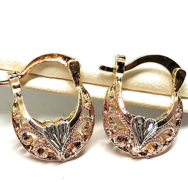 Gold Plated Kids Filigrana Basket Earrings Aretes Canasta Oro